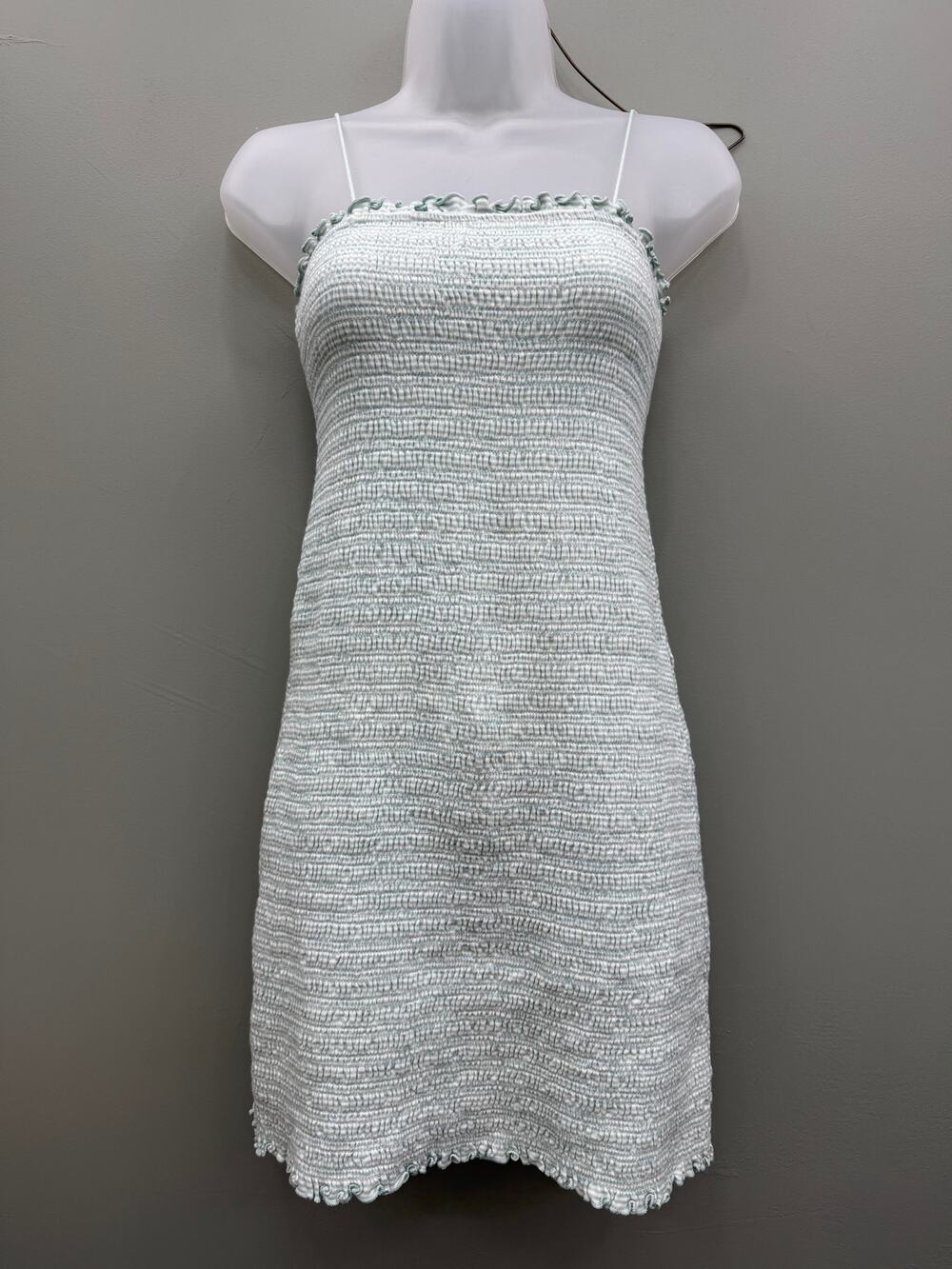 American Eagle Smocked Mini Dress Small Aqua Stripe Cotton Coastal Y2K - Picture 1 of 5